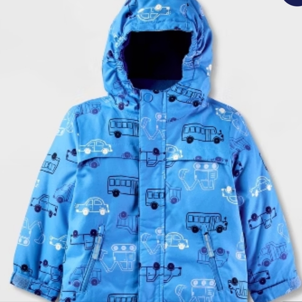 Cat & Jack 3 In 1 Blue Snow Jacket with Vehicle Design Size 2T